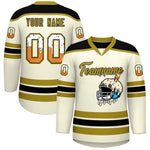 Custom Cream Old Gold Ice Cream Helmet Pattern Personalized V-Neck Hockey Jersey | BuyFootballJersey