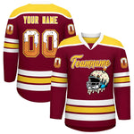 Custom Crimson Gold Ice Cream Helmet Pattern Personalized V-Neck Hockey Jersey | BuyFootballJersey