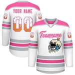Custom White Pink Ice Cream Helmet Pattern Personalized V-Neck Hockey Jersey | BuyFootballJersey