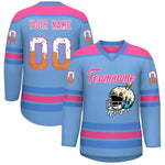 Custom Light Blue Pink Ice Cream Helmet Pattern Personalized V-Neck Hockey Jersey | BuyFootballJersey