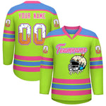 Custom Neon Green Powder Blue Ice Cream Helmet Pattern Personalized V-Neck Hockey Jersey | BuyFootballJersey