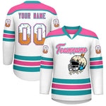 Custom White Pink Ice Cream Helmet Pattern Personalized V-Neck Hockey Jersey | BuyFootballJersey