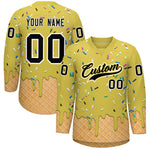 Custom Old Gold Black Ice Cream Pattern Personalized V-Neck Hockey Jersey | BuyFootballJersey