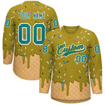 Custom Old Gold Teal Ice Cream Pattern Personalized V-Neck Hockey Jersey | BuyFootballJersey