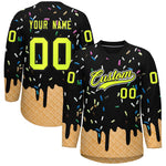 Custom Black Fluorescent Green Ice Cream Pattern Personalized V-Neck Hockey Jersey | BuyFootballJersey