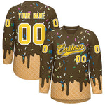 Custom Light Brown Gold Ice Cream Pattern Personalized V-Neck Hockey Jersey | BuyFootballJersey