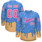 Custom Powder Blue Pink Ice Cream Pattern Personalized V-Neck Hockey Jersey | BuyFootballJersey