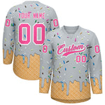Custom Silver Pink Ice Cream Pattern Personalized V-Neck Hockey Jersey | BuyFootballJersey
