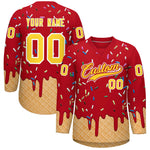 Custom Red Gold Ice Cream Pattern Personalized V-Neck Hockey Jersey | BuyFootballJersey
