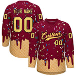 Custom Crimson Khaki Ice Cream Pattern Personalized V-Neck Hockey Jersey | BuyFootballJersey