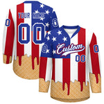 Custom American Flag White Ice Cream Pattern Personalized V-Neck Hockey Jersey | BuyFootballJersey