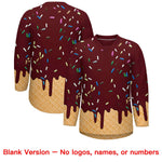 Custom Burgundy Gold Ice Cream Pattern Personalized V-Neck Hockey Jersey | BuyFootballJersey