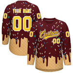 Custom Burgundy Gold Ice Cream Pattern Personalized V-Neck Hockey Jersey | BuyFootballJersey