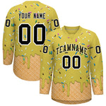 Custom Old Gold Black Ice Cream Pattern Personalized V-Neck Hockey Jersey | BuyFootballJersey