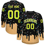 Custom Black Fluorescent Green Ice Cream Pattern Personalized V-Neck Hockey Jersey | BuyFootballJersey