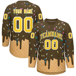 Custom Light Brown Gold Ice Cream Pattern Personalized V-Neck Hockey Jersey | BuyFootballJersey