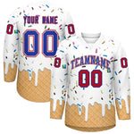 Custom White Royal Blue Ice Cream Pattern Personalized V-Neck Hockey Jersey | BuyFootballJersey