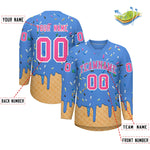 Custom Powder Blue Pink Ice Cream Pattern Personalized V-Neck Hockey Jersey | BuyFootballJersey