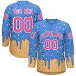 Custom Powder Blue Pink Ice Cream Pattern Personalized V-Neck Hockey Jersey | BuyFootballJersey
