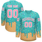 Custom Teal Light Pink Ice Cream Pattern Personalized V-Neck Hockey Jersey | BuyFootballJersey