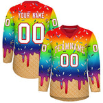 Custom Rainbow White Ice Cream Pattern Personalized V-Neck Hockey Jersey | BuyFootballJersey