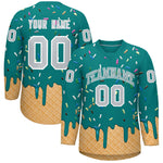 Custom Teal Silver Ice Cream Pattern Personalized V-Neck Hockey Jersey | BuyFootballJersey