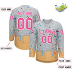 Custom Silver Pink Ice Cream Pattern Personalized V-Neck Hockey Jersey | BuyFootballJersey