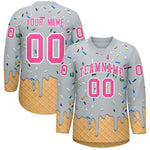 Custom Silver Pink Ice Cream Pattern Personalized V-Neck Hockey Jersey | BuyFootballJersey