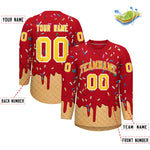 Custom Red Gold Ice Cream Pattern Personalized V-Neck Hockey Jersey | BuyFootballJersey