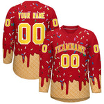 Custom Red Gold Ice Cream Pattern Personalized V-Neck Hockey Jersey | BuyFootballJersey