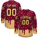 Custom Crimson Khaki Ice Cream Pattern Personalized V-Neck Hockey Jersey | BuyFootballJersey