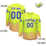 Custom Fluorescent Green Royal Blue Ice Cream Pattern Personalized V-Neck Hockey Jersey | BuyFootballJersey