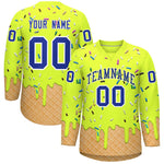 Custom Fluorescent Green Royal Blue Ice Cream Pattern Personalized V-Neck Hockey Jersey | BuyFootballJersey