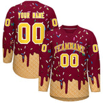 Custom Crimson Gold Ice Cream Pattern Personalized V-Neck Hockey Jersey | BuyFootballJersey