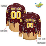 Custom Burgundy Gold Ice Cream Pattern Personalized V-Neck Hockey Jersey | BuyFootballJersey