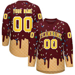 Custom Burgundy Gold Ice Cream Pattern Personalized V-Neck Hockey Jersey | BuyFootballJersey