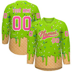 Custom Neon Green Pink Ice Cream Pattern Personalized V-Neck Hockey Jersey | BuyFootballJersey