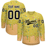 Custom Old Gold Black Ice Cream Pattern Personalized V-Neck Hockey Jersey | BuyFootballJersey
