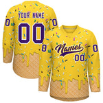 Custom Gold Purple Ice Cream Pattern Personalized V-Neck Hockey Jersey | BuyFootballJersey