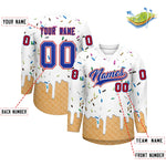 Custom White Royal Blue Ice Cream Pattern Personalized V-Neck Hockey Jersey | BuyFootballJersey