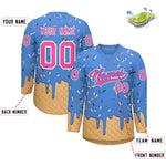 Custom Powder Blue Pink Ice Cream Pattern Personalized V-Neck Hockey Jersey | BuyFootballJersey