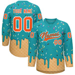 Custom Aqua Orange Ice Cream Pattern Personalized V-Neck Hockey Jersey | BuyFootballJersey