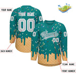 Custom Teal Silver Ice Cream Pattern Personalized V-Neck Hockey Jersey | BuyFootballJersey