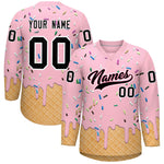 Custom Light Pink Black Ice Cream Pattern Personalized V-Neck Hockey Jersey | BuyFootballJersey