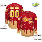 Custom Red Gold Ice Cream Pattern Personalized V-Neck Hockey Jersey | BuyFootballJersey