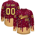 Custom Crimson Khaki Ice Cream Pattern Personalized V-Neck Hockey Jersey | BuyFootballJersey