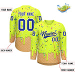 Custom Fluorescent Green Royal Blue Ice Cream Pattern Personalized V-Neck Hockey Jersey | BuyFootballJersey