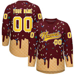 Custom Burgundy Gold Ice Cream Pattern Personalized V-Neck Hockey Jersey | BuyFootballJersey