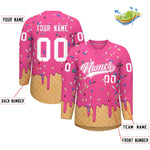 Custom Pink White Ice Cream Pattern Personalized V-Neck Hockey Jersey | BuyFootballJersey