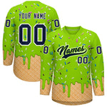 Custom Neon Green Navy Ice Cream Pattern Personalized V-Neck Hockey Jersey | BuyFootballJersey